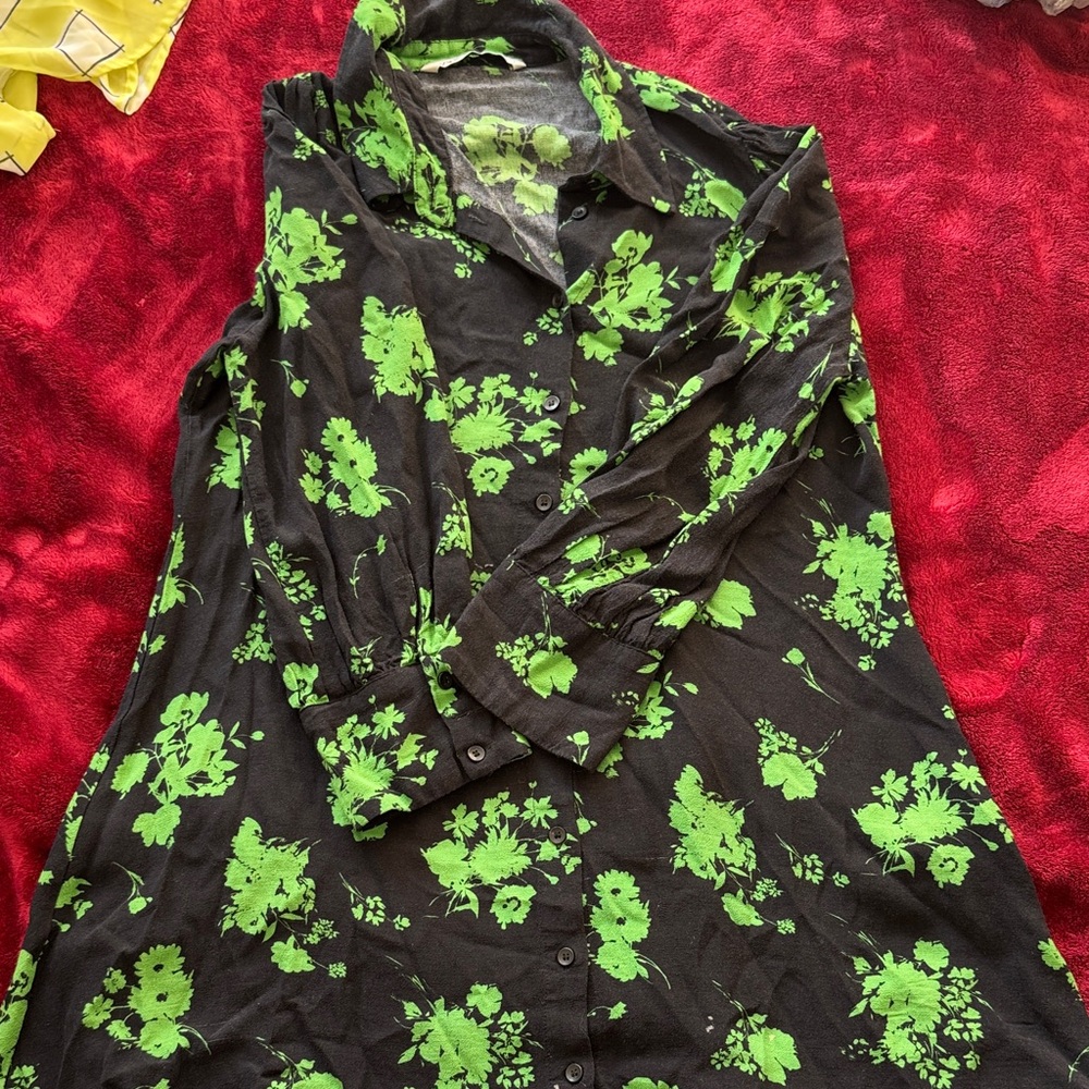 Zara Black and Green Floral Dress